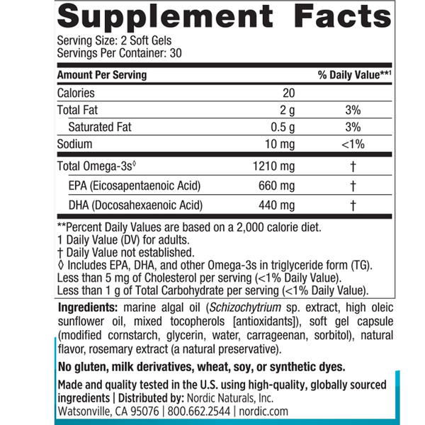 Ultimate Omega Plant Based Supplement Facts Label