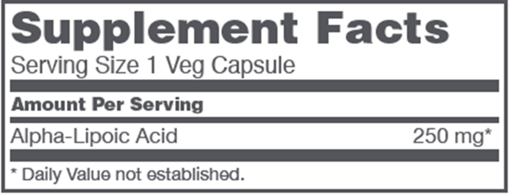 Alpha-Lipoic Acid 250 mg Supplement Facts Label