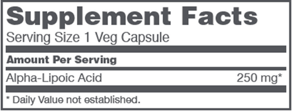 Alpha-Lipoic Acid 250 mg Supplement Facts Label