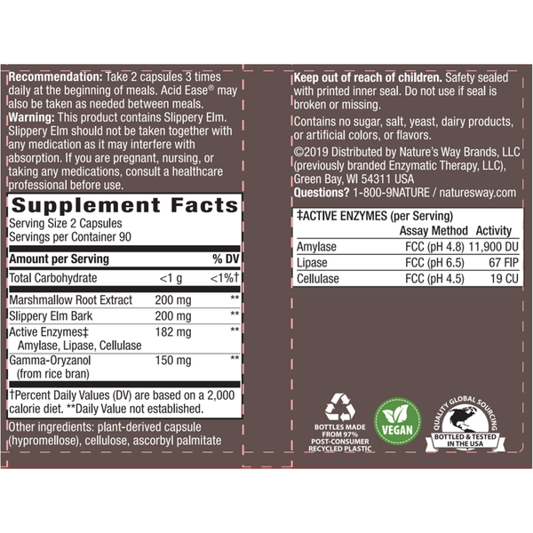 Acid Ease Supplement Facts Label