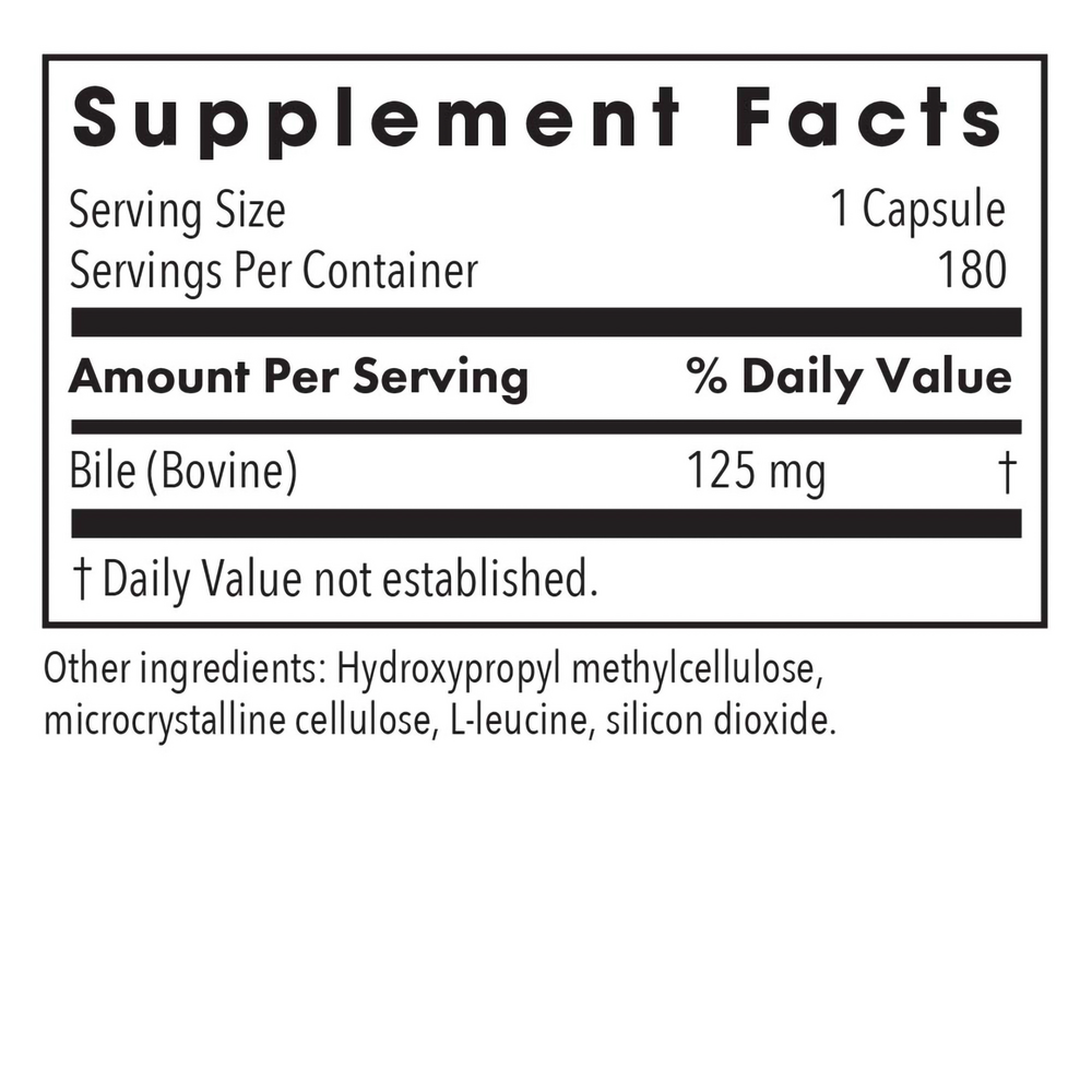 Ox Bile 125 mg Supplement Facts Label