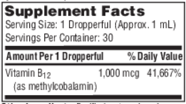 Vitamin B12 (Methylcobalamin) Supplement Facts Label