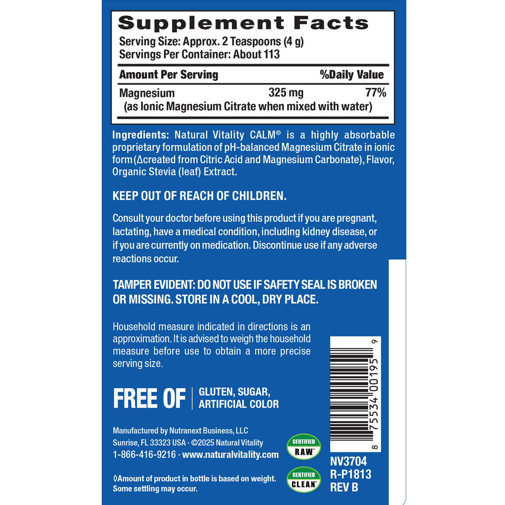 Natural Calm Cherry Supplement Facts Label