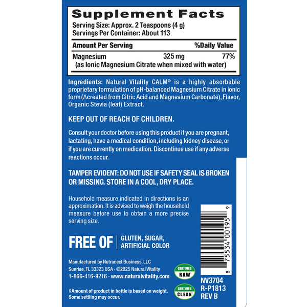 Natural Calm Cherry Supplement Facts Label
