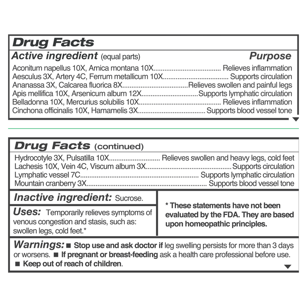 Anti Age Vein Supplement Facts Label