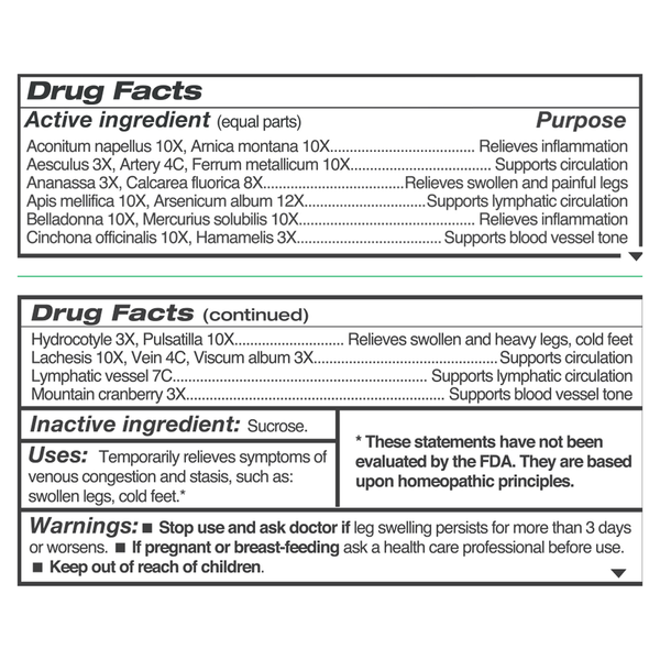Anti Age Vein Supplement Facts Label