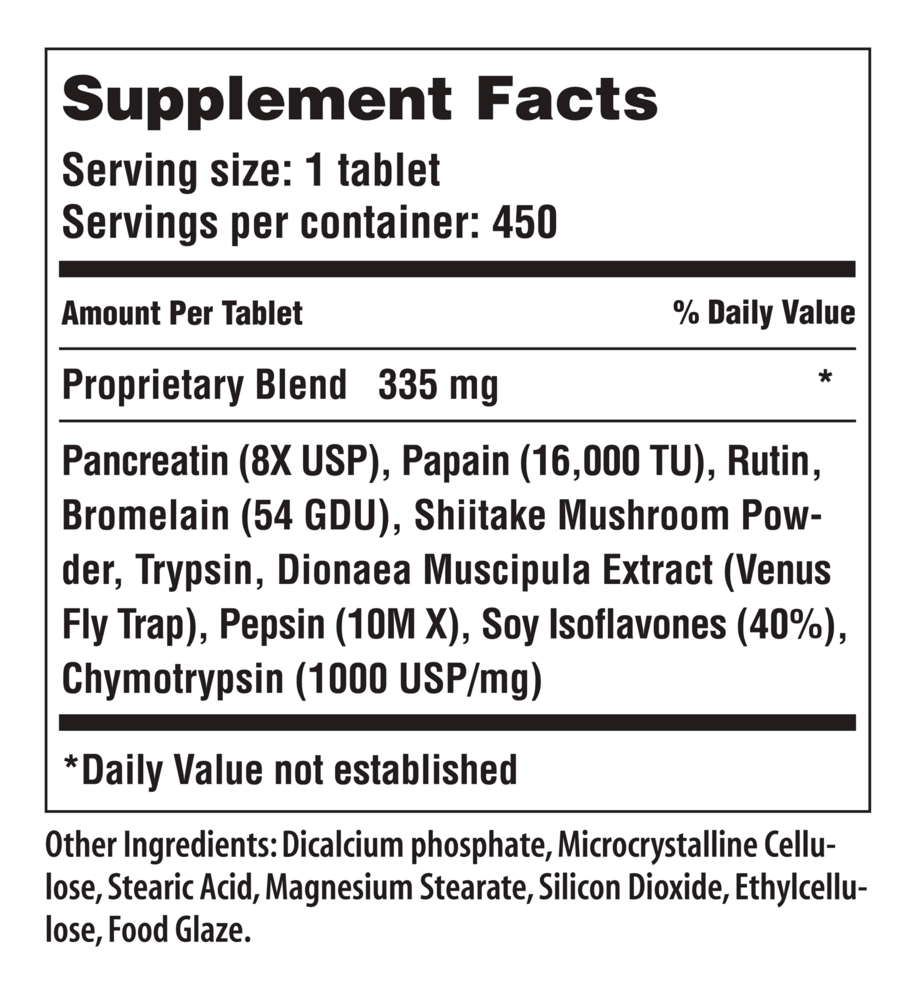 Nutrizyme Supplement Facts Label