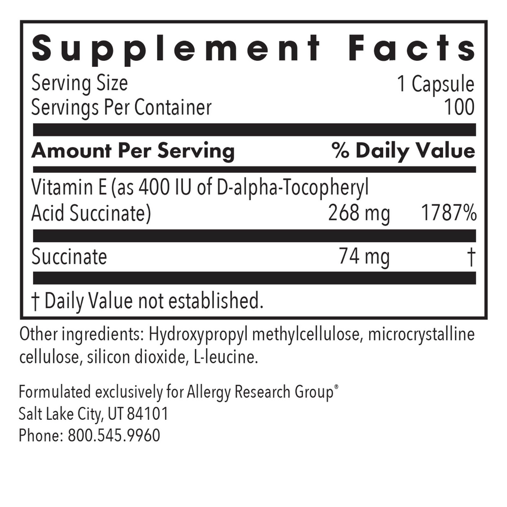 Vitamin E Supplement Facts Label