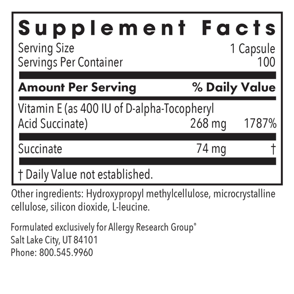 Vitamin E Supplement Facts Label