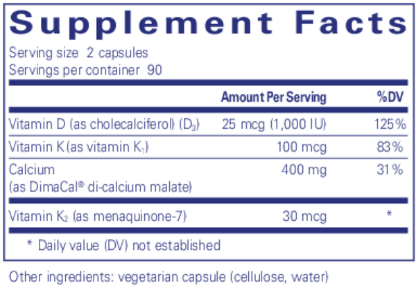 Calcium K/D Supplement Facts Label