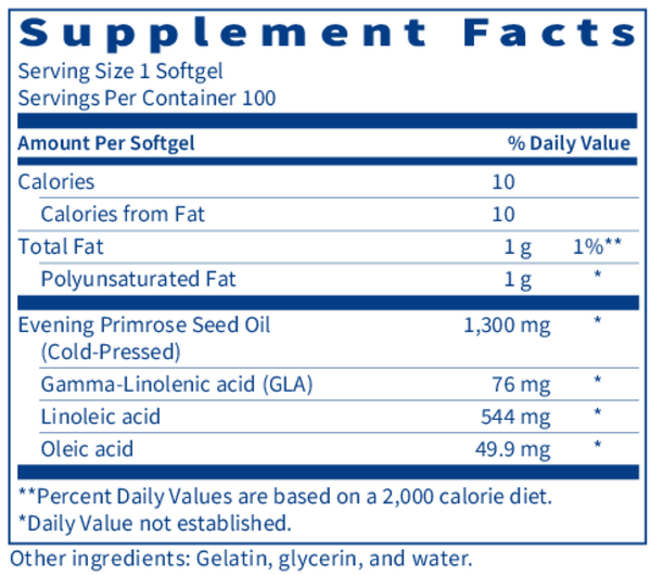 Evening Primrose Oil Supplement Facts Label