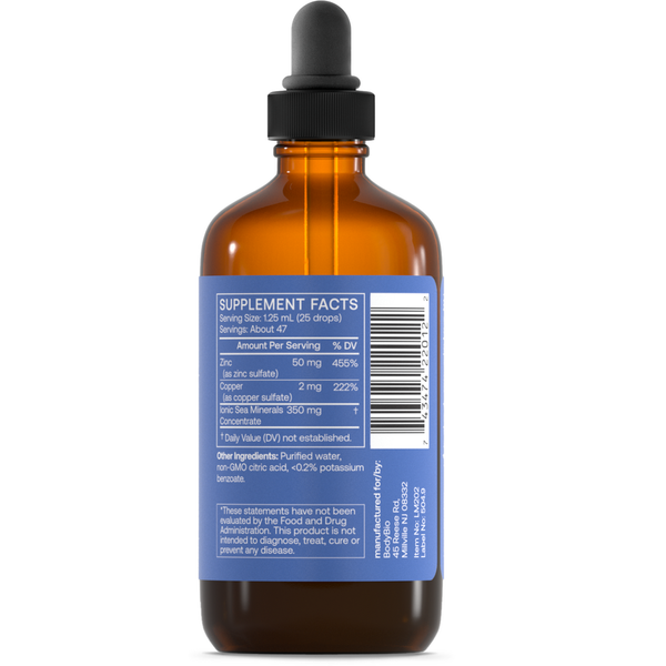 Zinc Liquid Mineral Supplement Facts Label