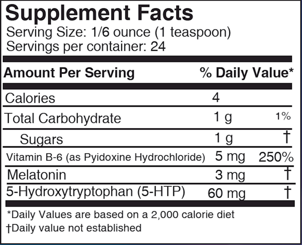 Liquid Natural Sleep Calming Formula Supplement Facts Label