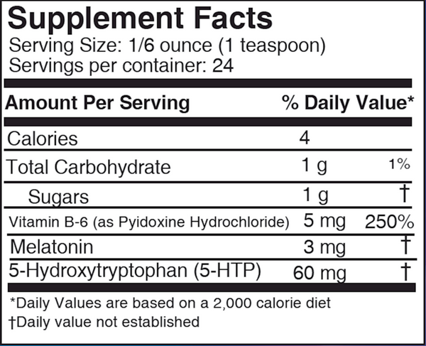 Liquid Natural Sleep Calming Formula Supplement Facts Label