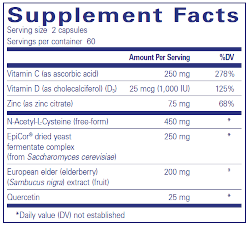 PureDefense w/ NAC 120's Supplement Facts Label