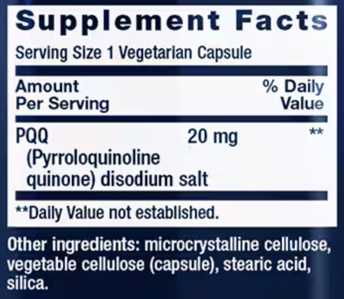 PQQ Supplement Facts Label