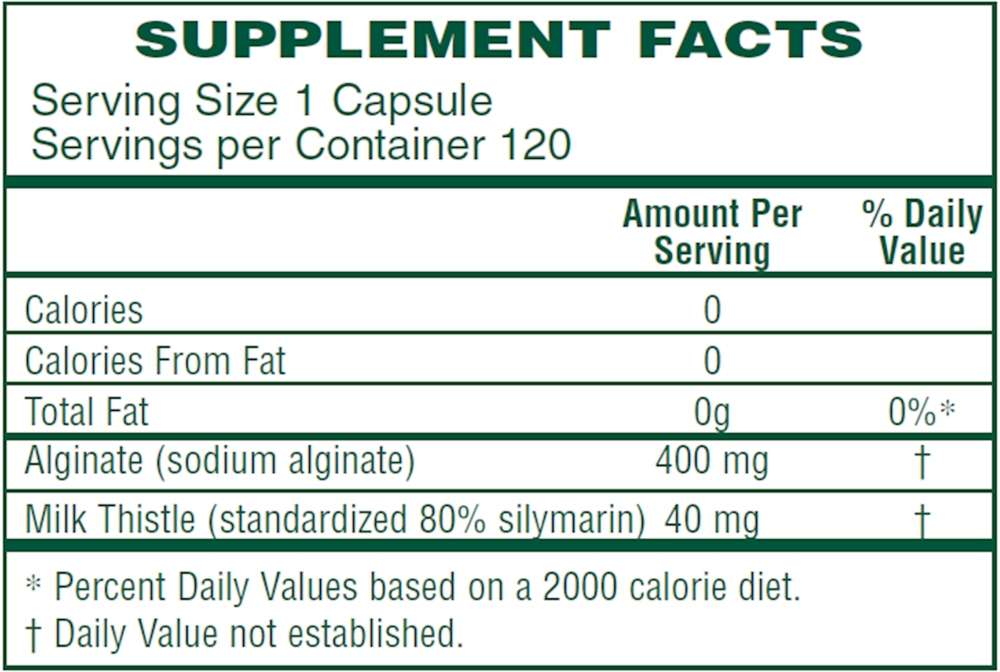 Alginate Plus Supplement Facts Label