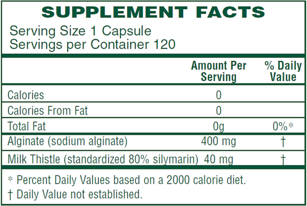 Alginate Plus Supplement Facts Label