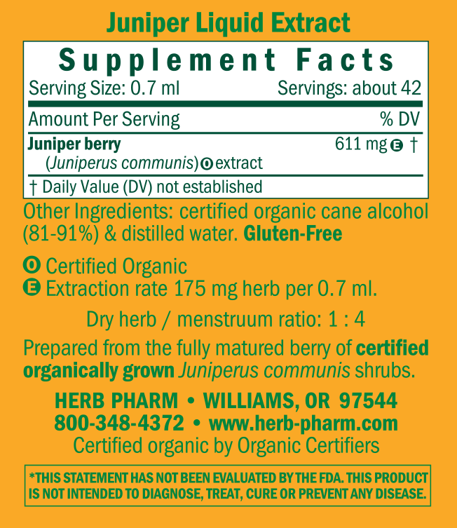 Juniper Supplement Facts Label