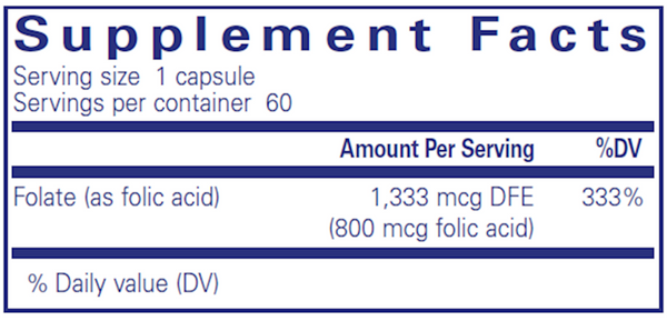 Folic Acid Supplement Facts Label