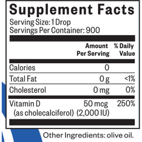 Vitamin D3 Drops Supplement Facts Label