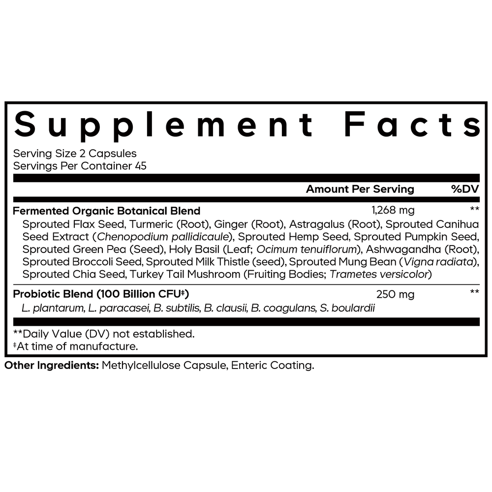 SBO Probiotic 100 Supplement Facts Label