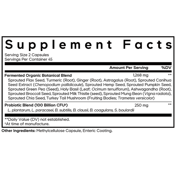 SBO Probiotic 100 Supplement Facts Label