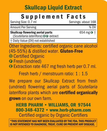 Skullcap/Scutellaria lateriflora Supplement Facts Label