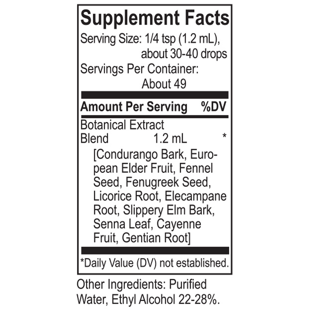 Core Condurango Blend Supplement Facts Label
