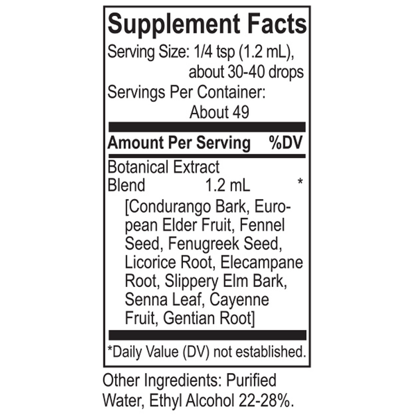Core Condurango Blend Supplement Facts Label