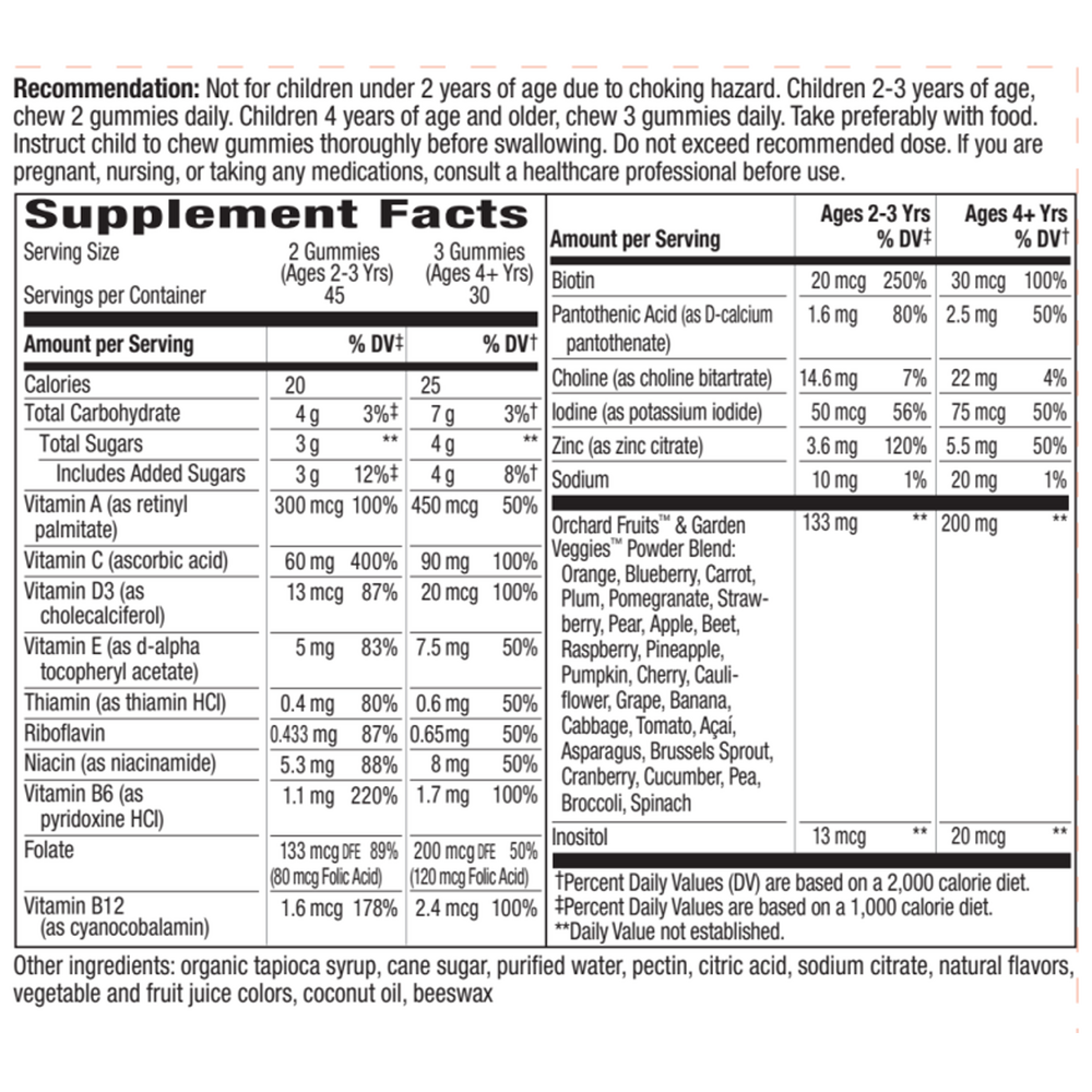 Alive Multi-Vit Gummies Supplement Facts Label