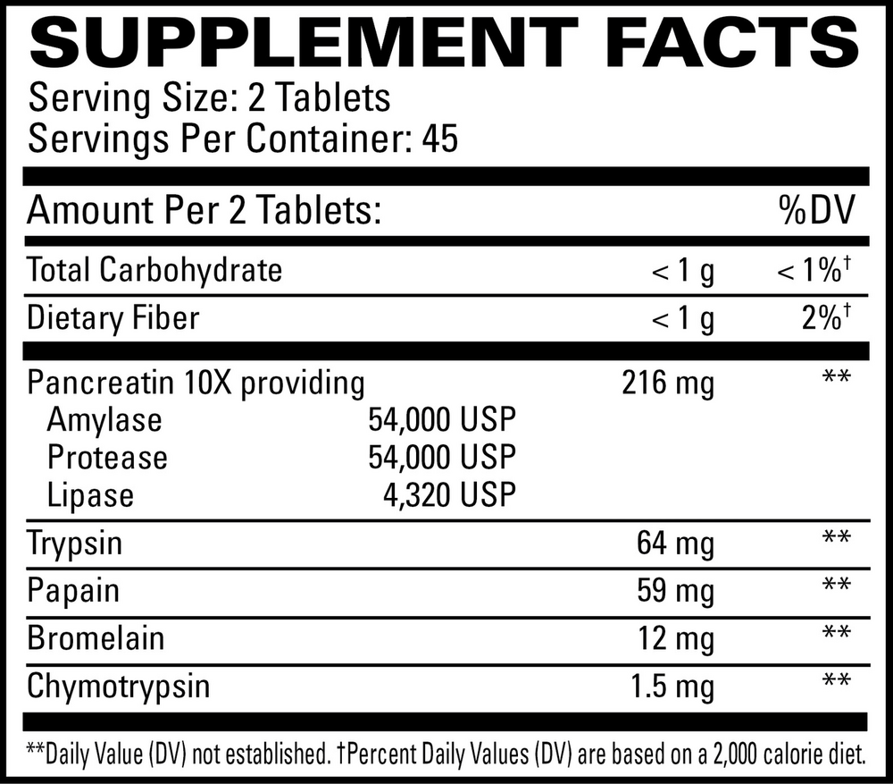 Multi-Action Digestive Enzymes Supplement Facts Label