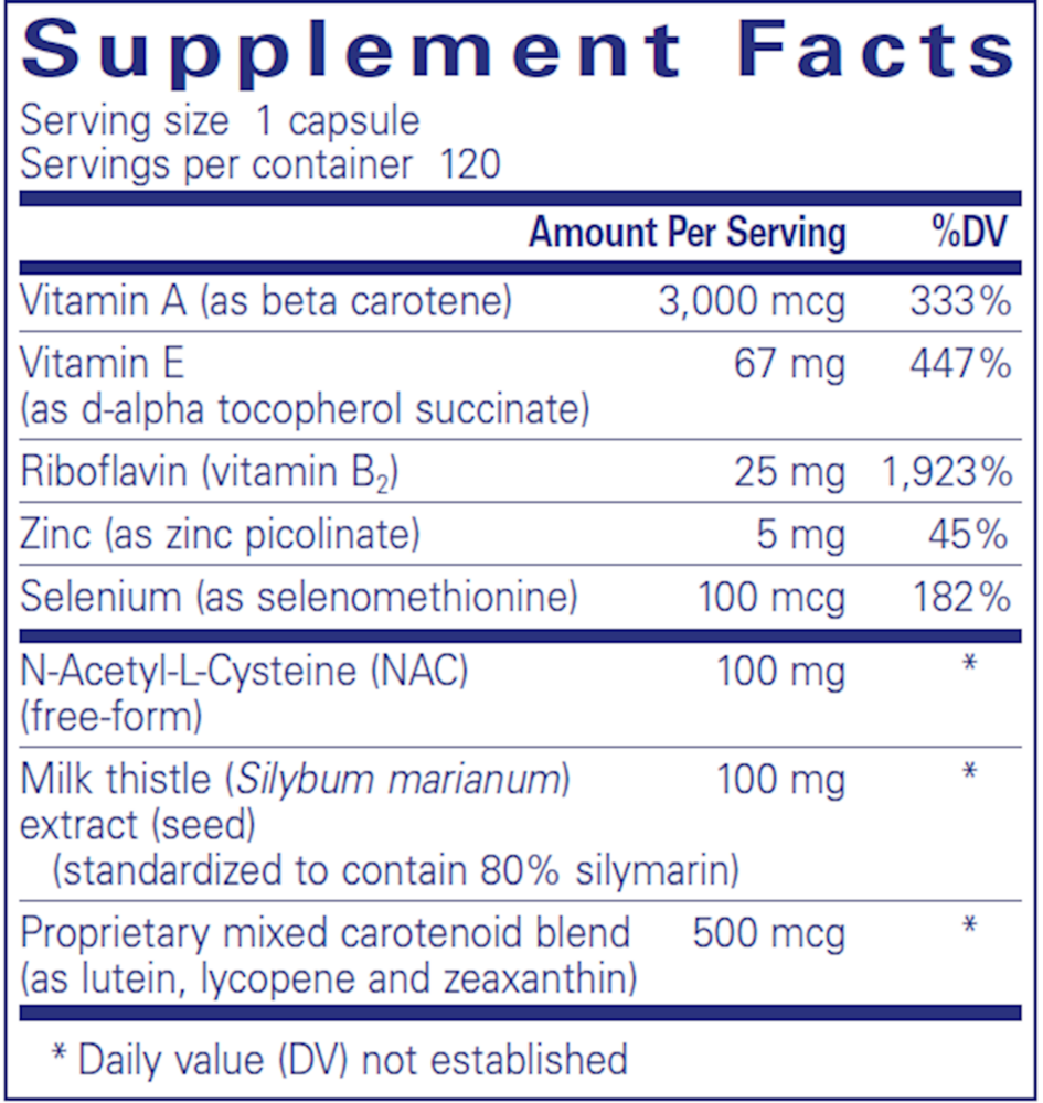 Antioxidant Formula Supplement Facts Label