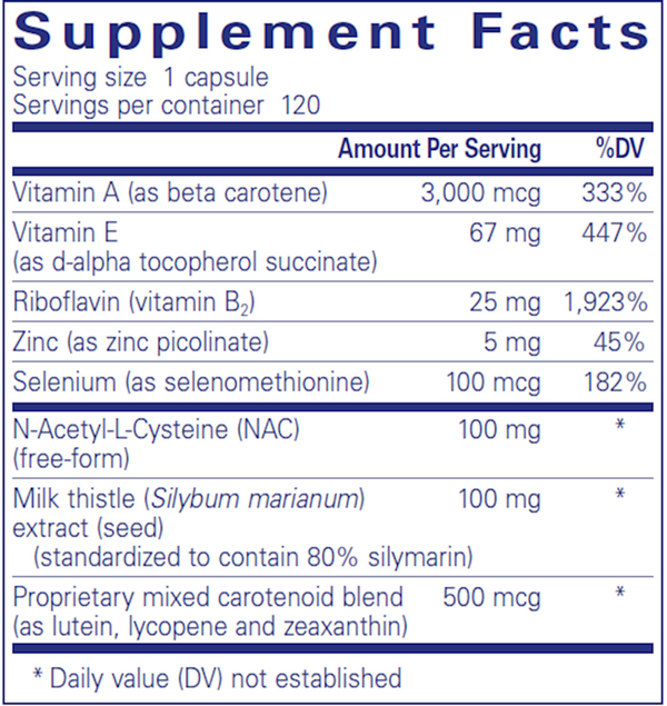 Antioxidant Formula Supplement Facts Label