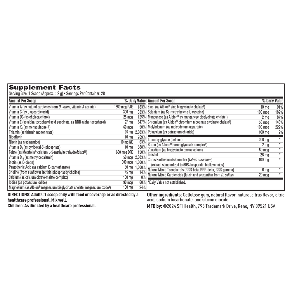 VitaSpectrum Powder Citrus Supplement Facts Label