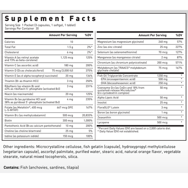 Klean Sport Pack Supplement Facts Label