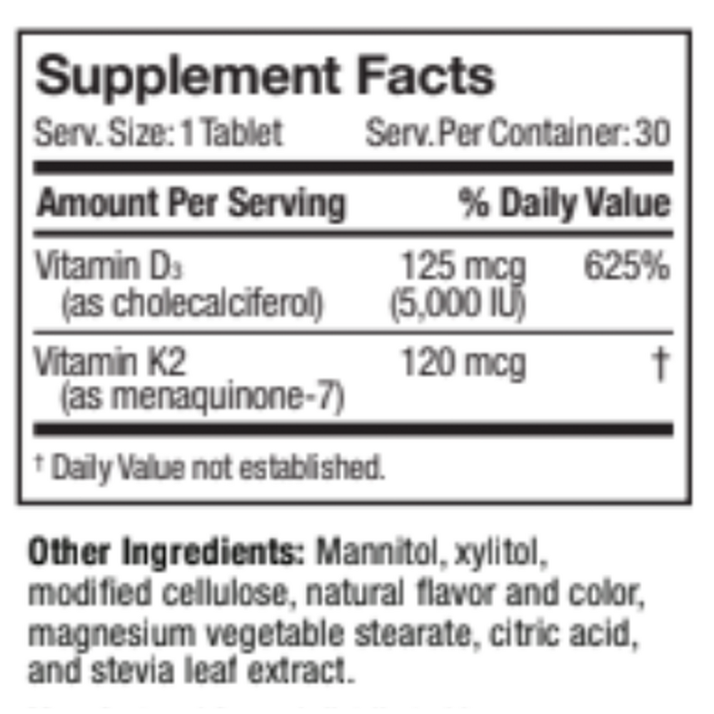 D3/K2 Complex Supplement Facts Label