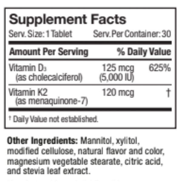 D3/K2 Complex Supplement Facts Label