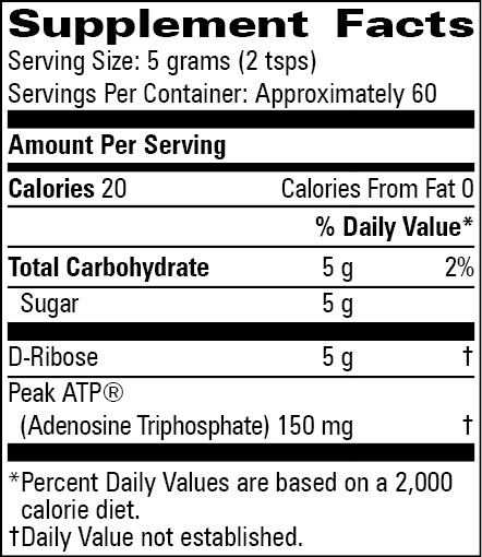 Peak ATP with D-Ribose Supplement Facts Label