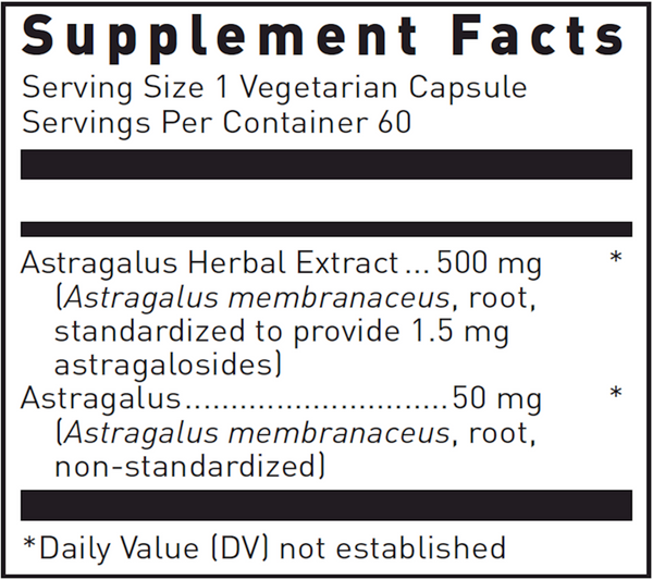 Astragalus Max-V Supplement Facts Label