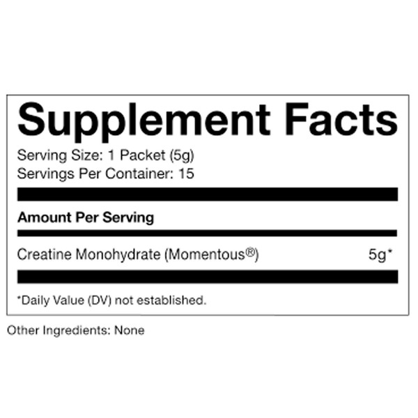 Creatine Singles - Unflavored Supplement Facts Label