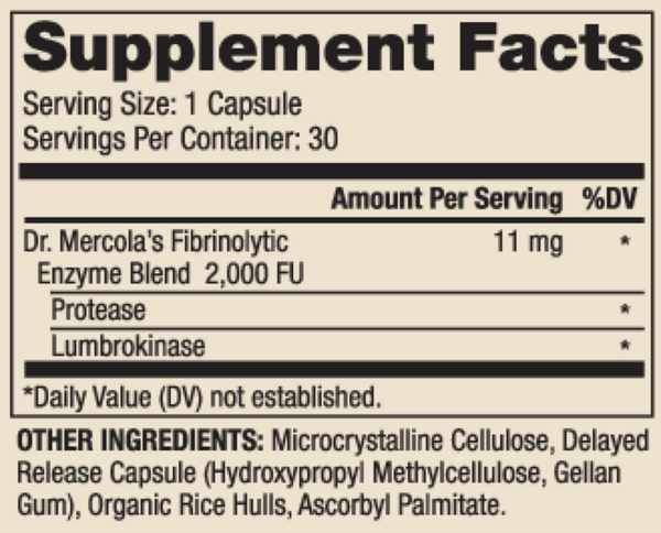 Lumbrokinase Enzymes Supplement Facts Label