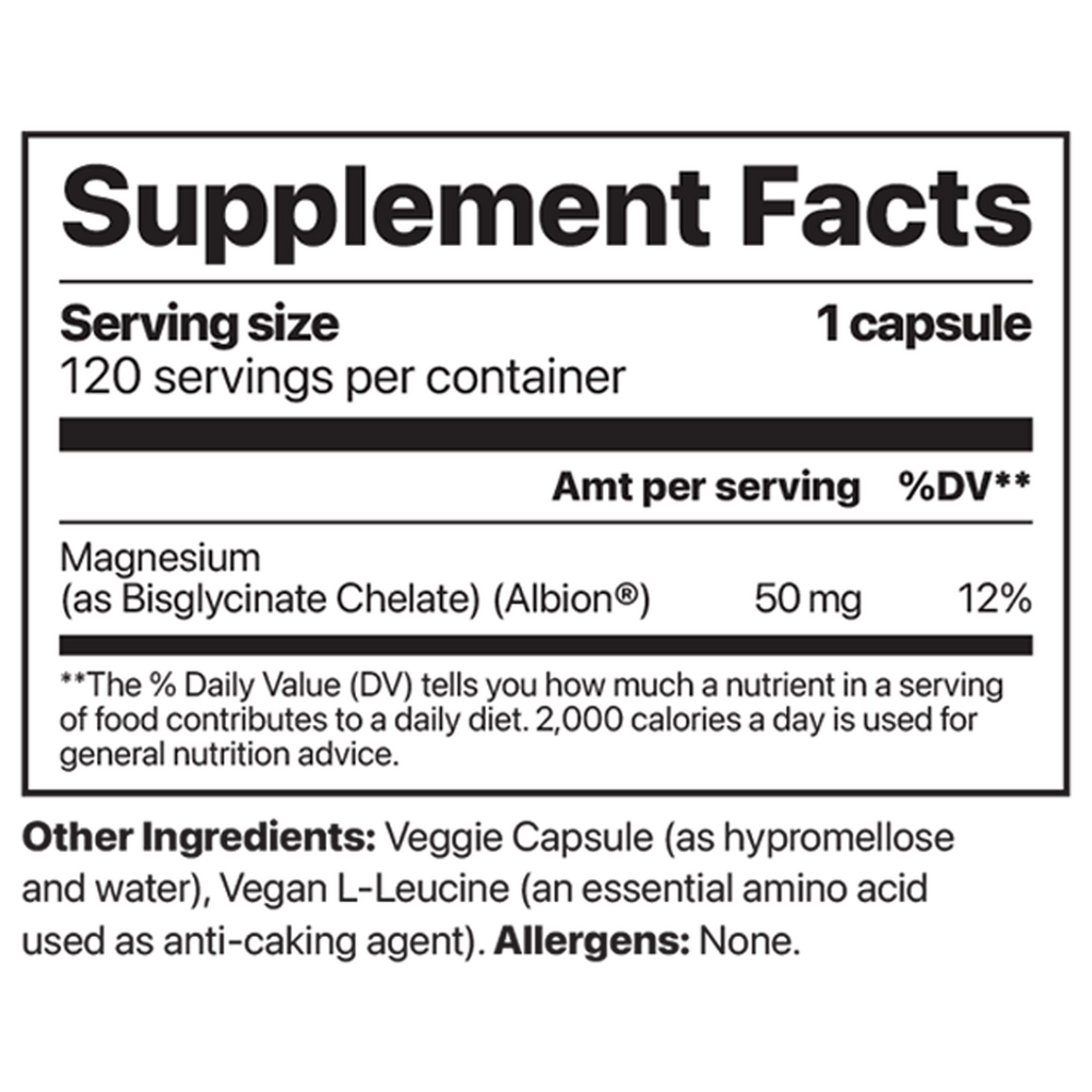MagPure Glycinate Supplement Facts Label