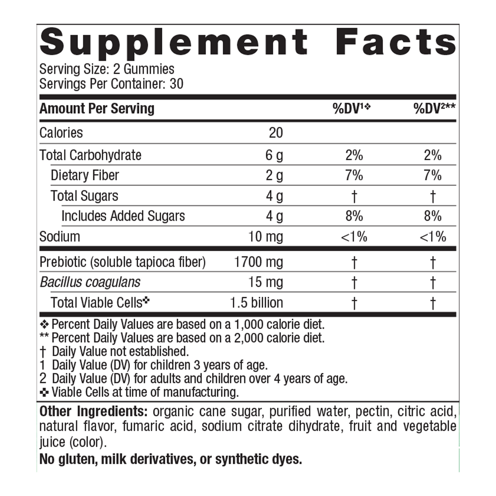 Kids Nordic Flora Probiotic Gummies Supplement Facts Label