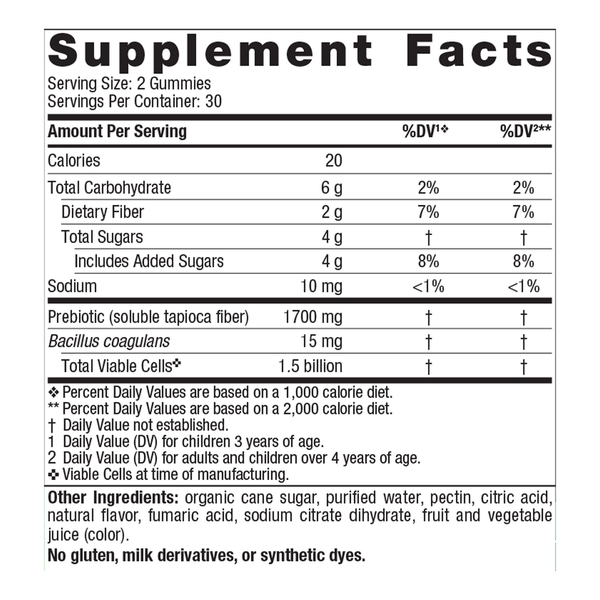 Kids Nordic Flora Probiotic Gummies Supplement Facts Label