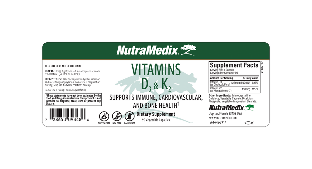 Vitamins D3 & K2 Supplement Facts Label