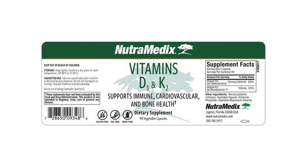 Vitamins D3 & K2 Supplement Facts Label