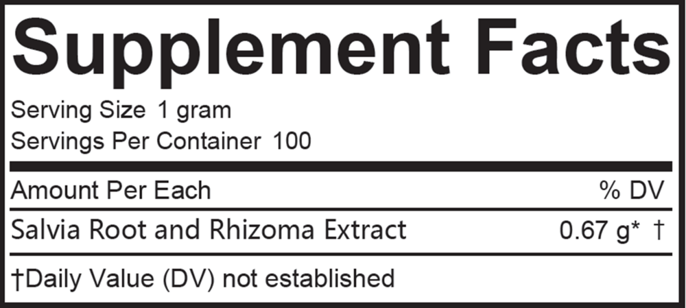 Dan Shen (Chinese Salvia) Supplement Facts Label