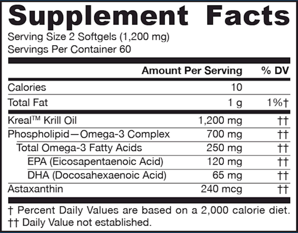 Krill Oil 120 Count Supplement Facts Label