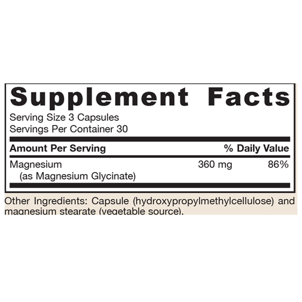 Magnesium Glycinate Supplement Facts Label